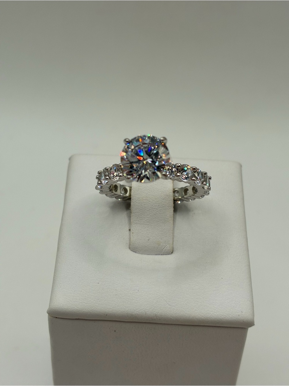 Sterling Silver 925 Rhodium Plated Round Simulated Diamond Eternity Band Ring